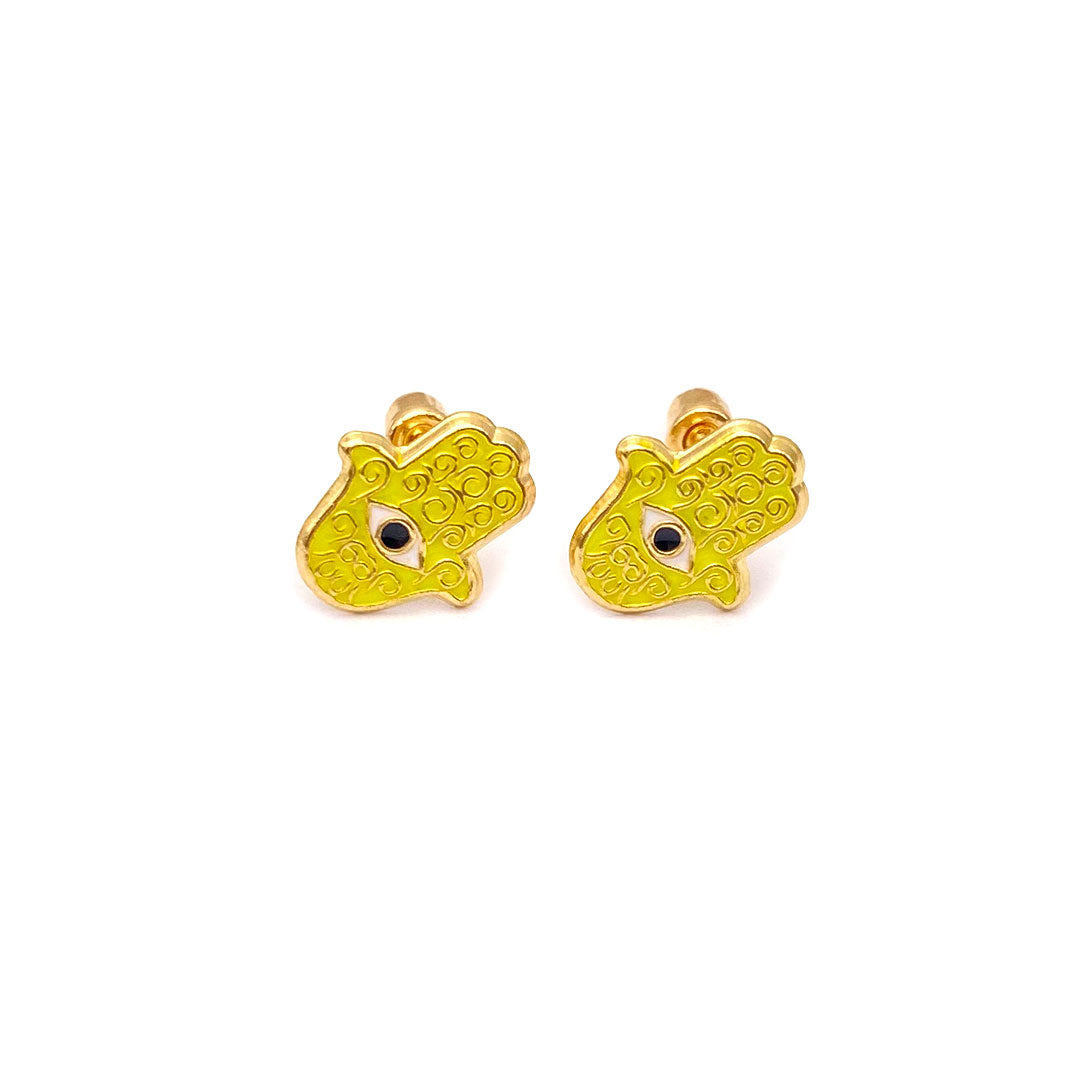 14k Screw Back Enamel Filigree Hamsa Hand Baby/Kids Earrings