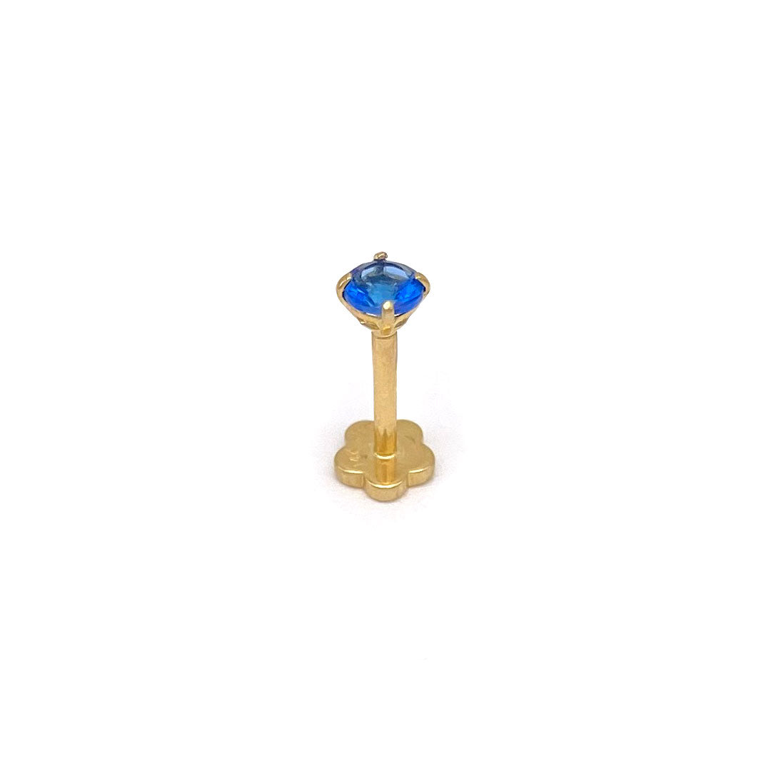 14k CZ 3mm Blue Internal Threaded Stud