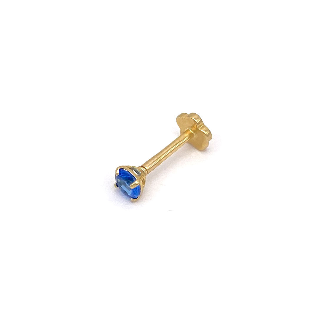 14k CZ 3mm Blue Internal Threaded Stud