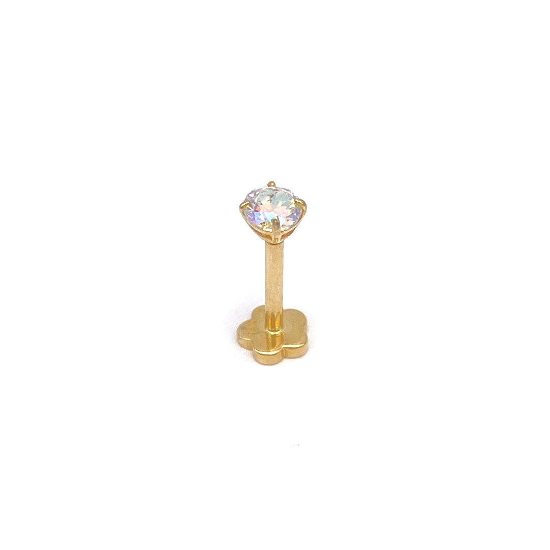 14k CZ 3mm Iridescent Internal Threaded Stud