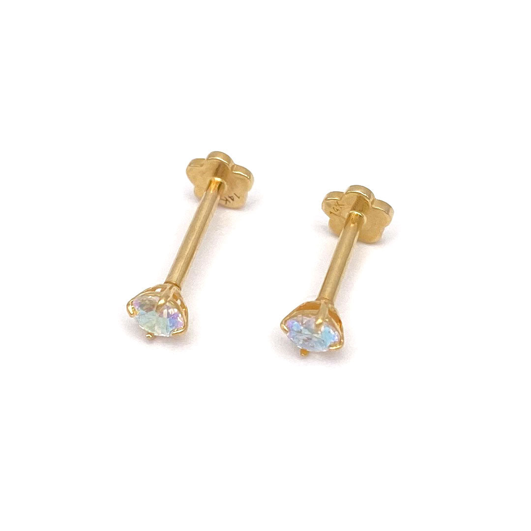 14k CZ 3mm Iridescent Internal Threaded Stud