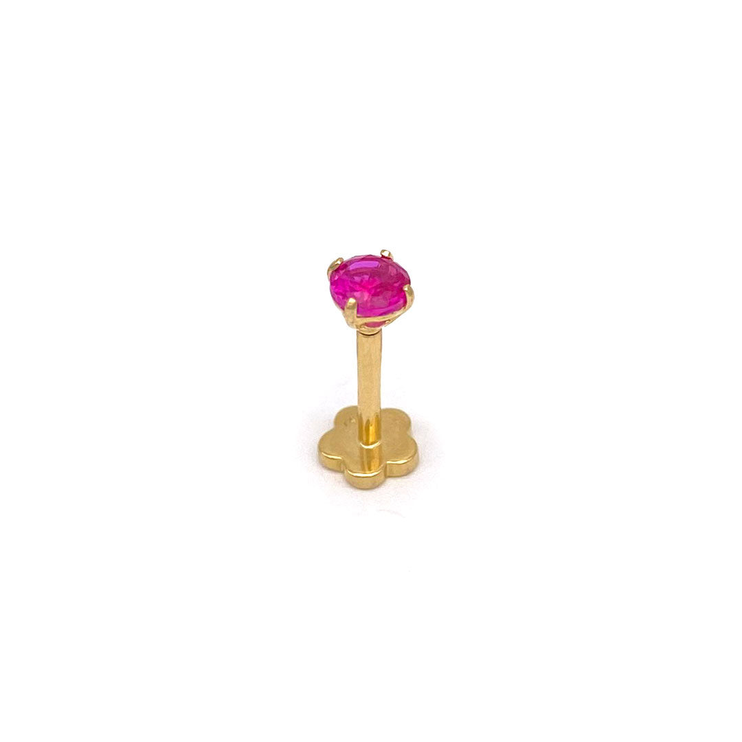 14k CZ 3mm Red Internal Threaded Stud