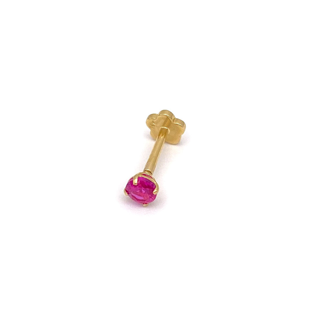 14k CZ 3mm Red Internal Threaded Stud