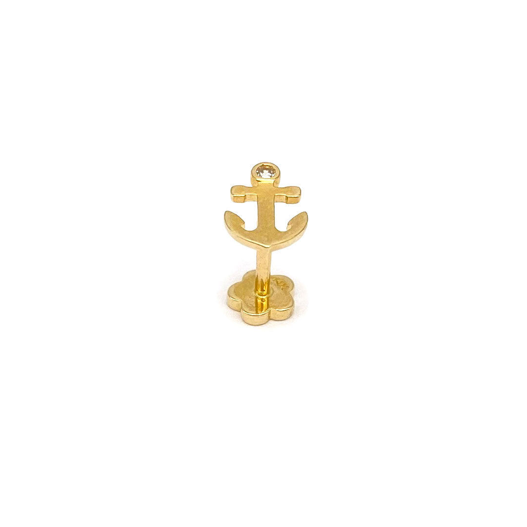 14k CZ Anchor Internal Threaded Stud