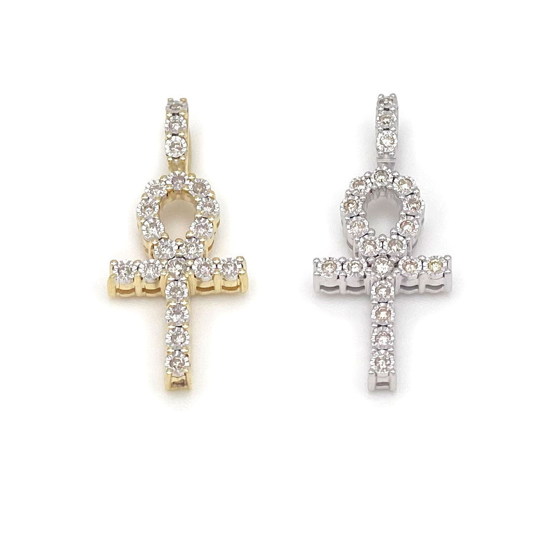 Diamond Ankh Pendant 14k Gold 0.25ct