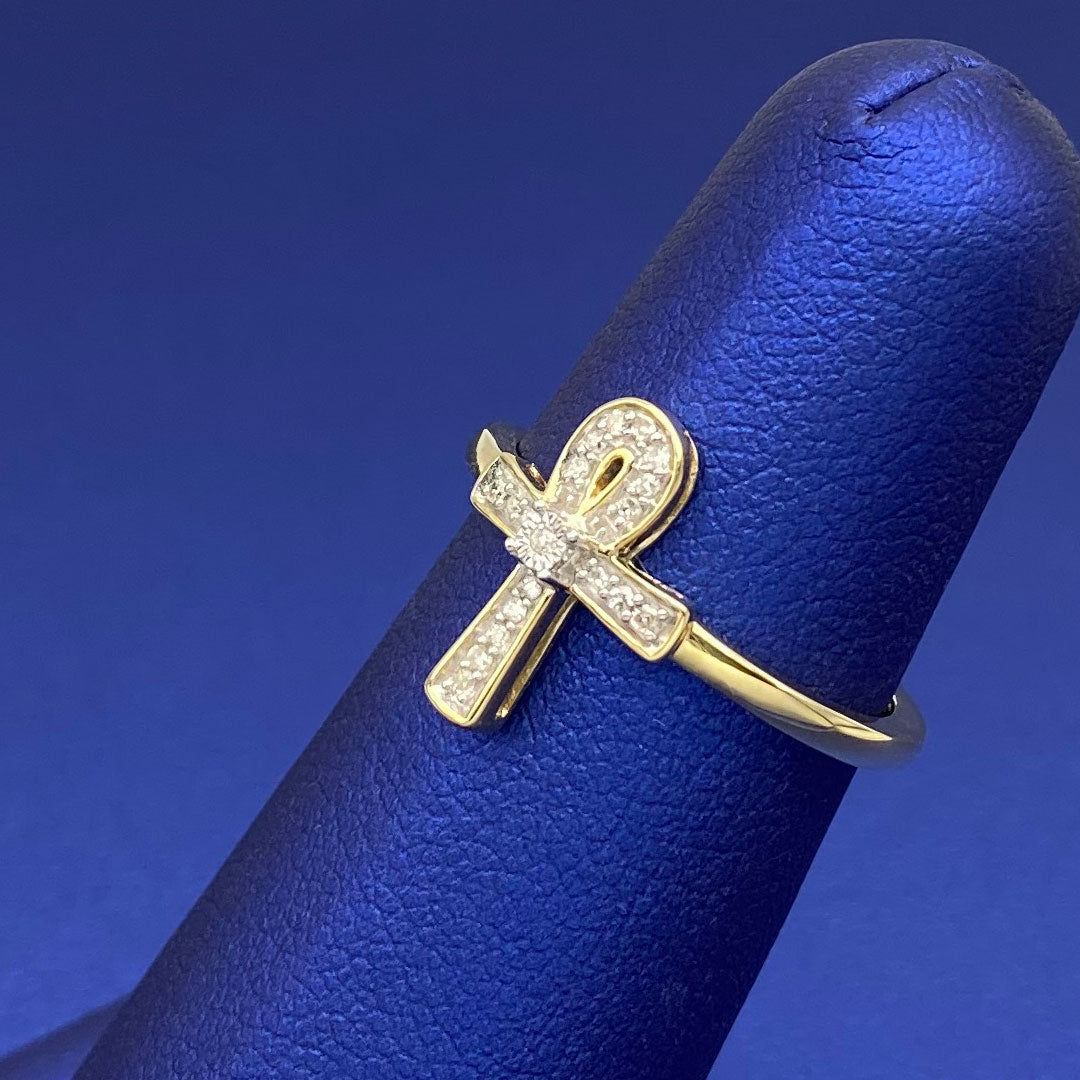 Diamond Ankh Ring 10k Yellow Gold 0.06ct