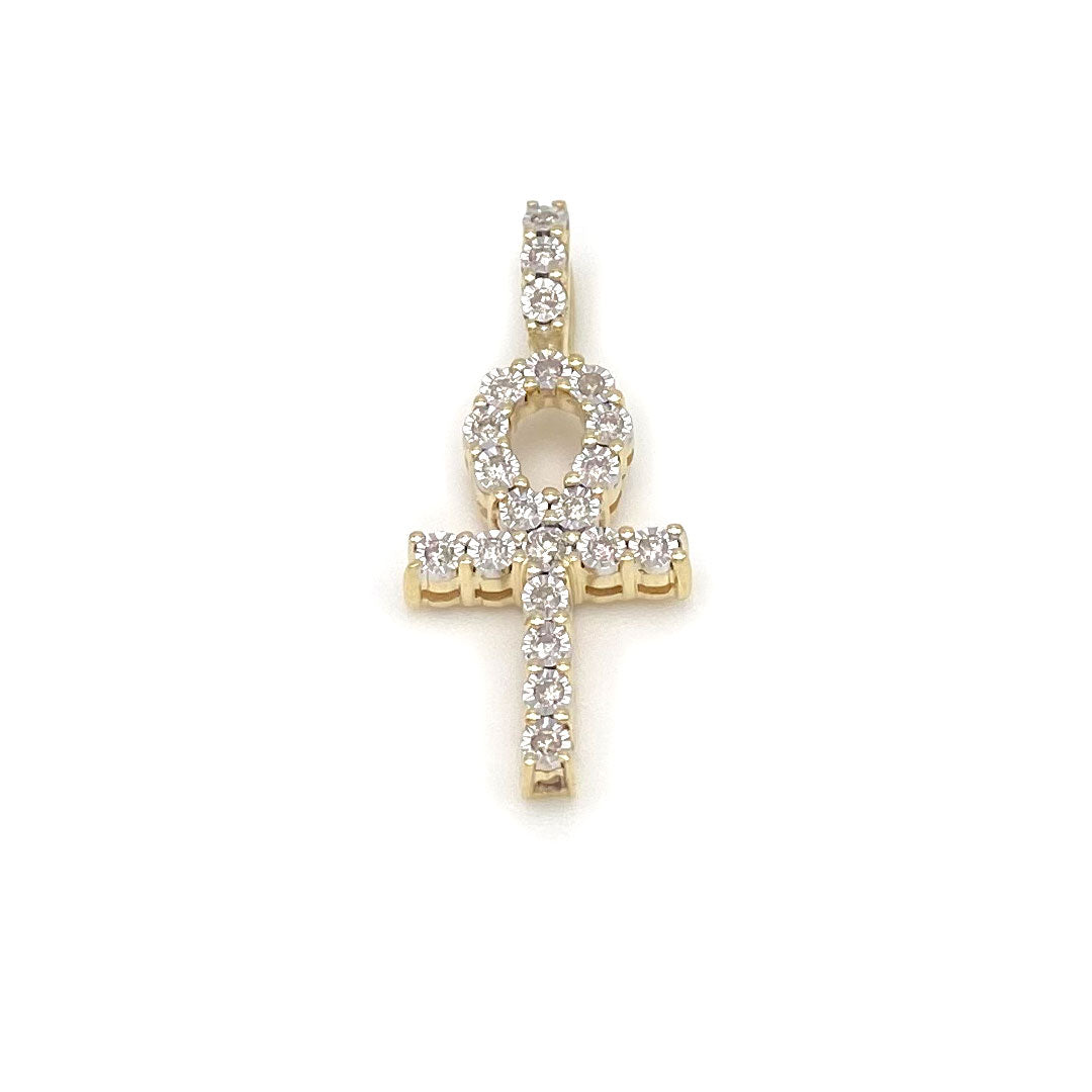 Diamond Ankh Pendant 14k Gold 0.25ct