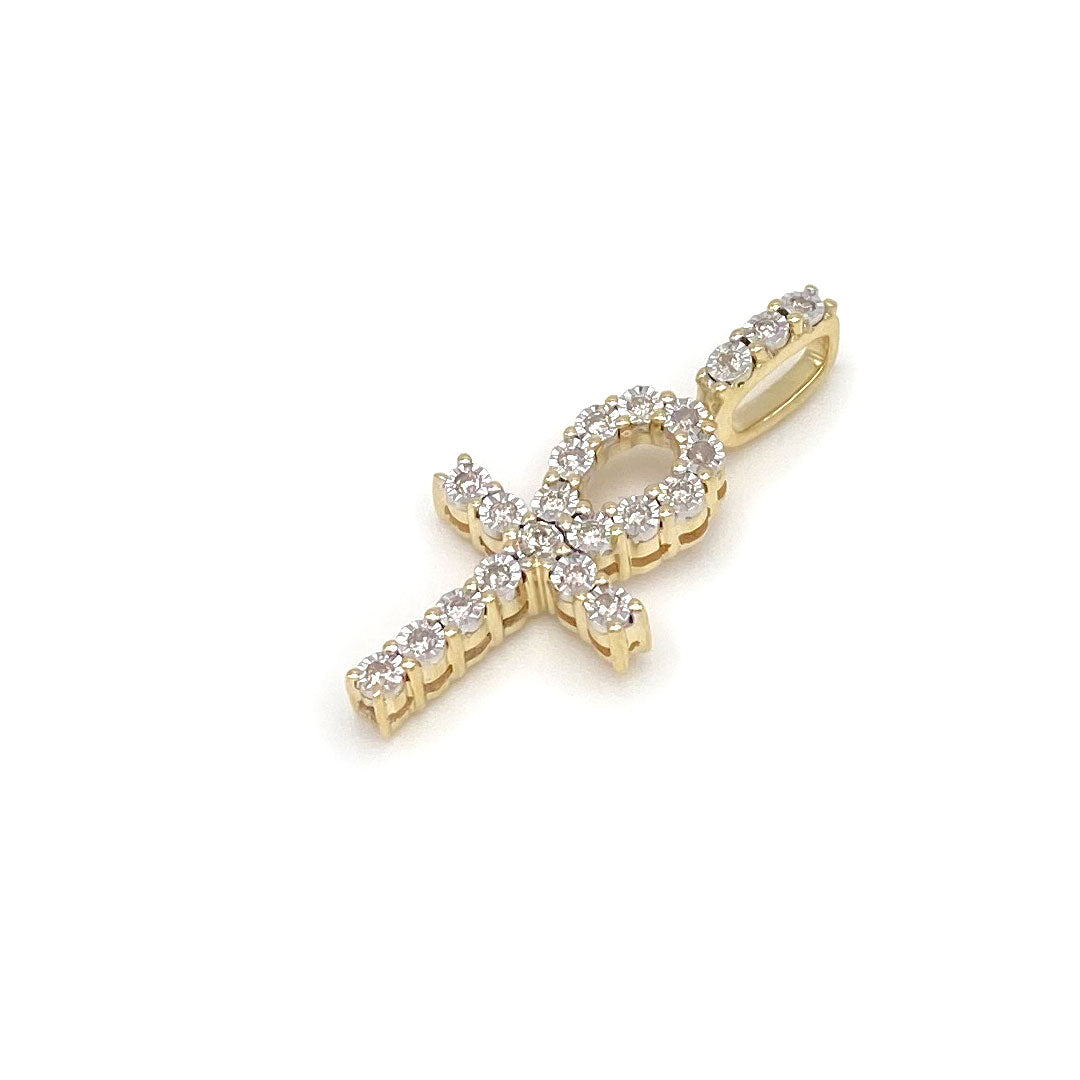 Diamond Ankh Pendant 14k Gold 0.25ct