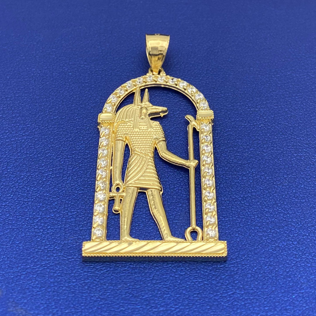 10k CZ Anubis Egyptian Guard Dog in Frame Pendant