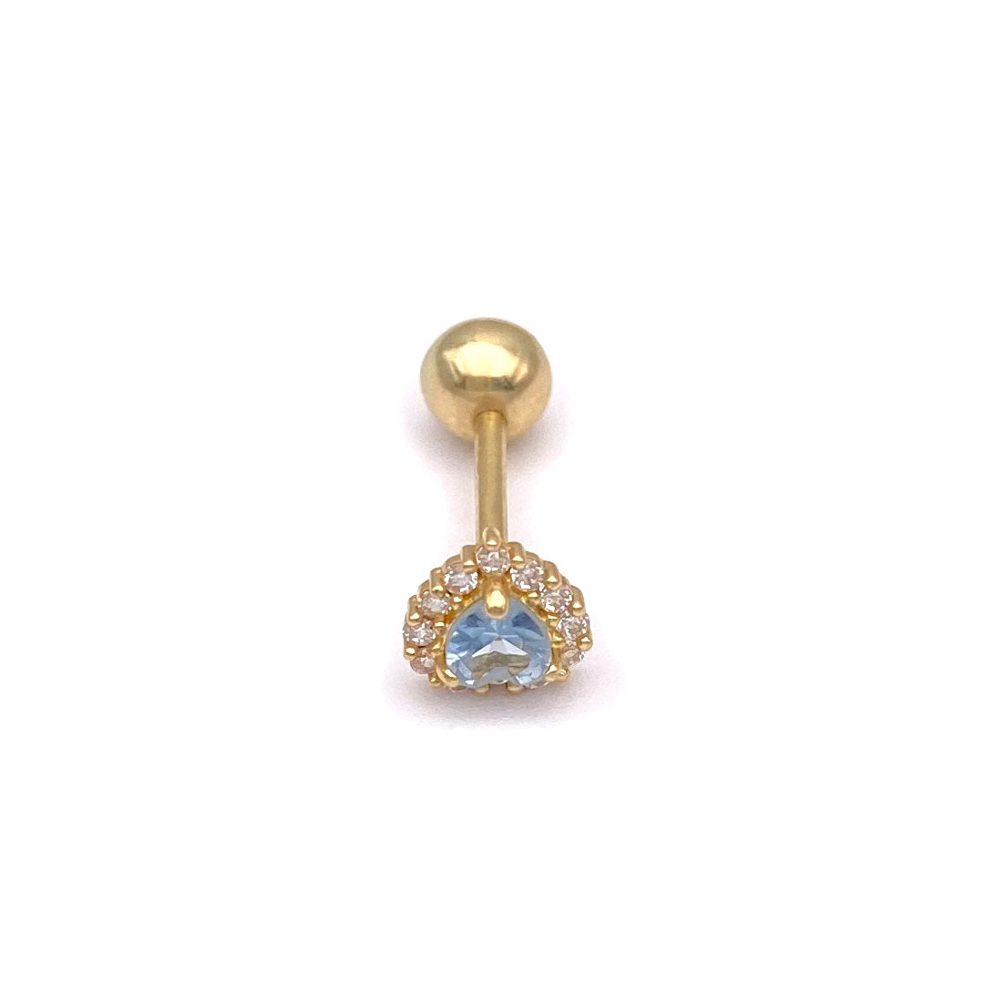 14k CZ Light Blue Heart Screw Ball Back Barbell Piercing Earring