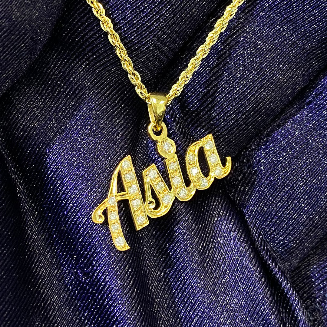 Personalized Cursive Name Pendant with Genuine Diamonds