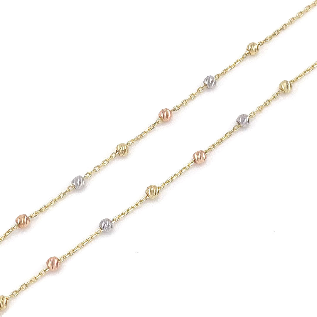 14k Tri-color Fancy Ball Necklace - Satin