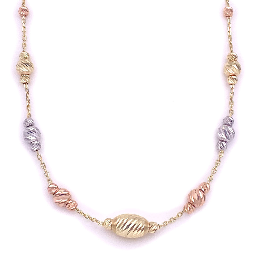 14k Tri-color Fancy Ball Necklace - Oval