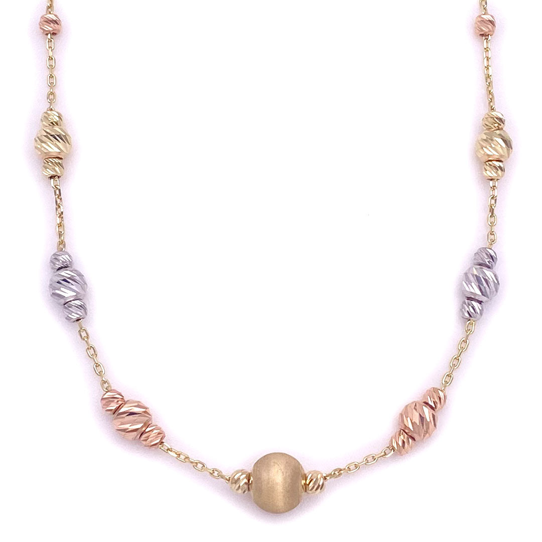 14k Tri-color Fancy Ball Necklace - Satin