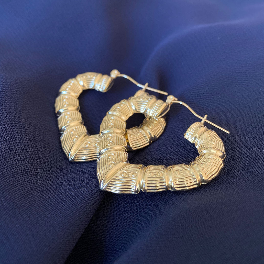 10k Bamboo Heart Hoop Earrings