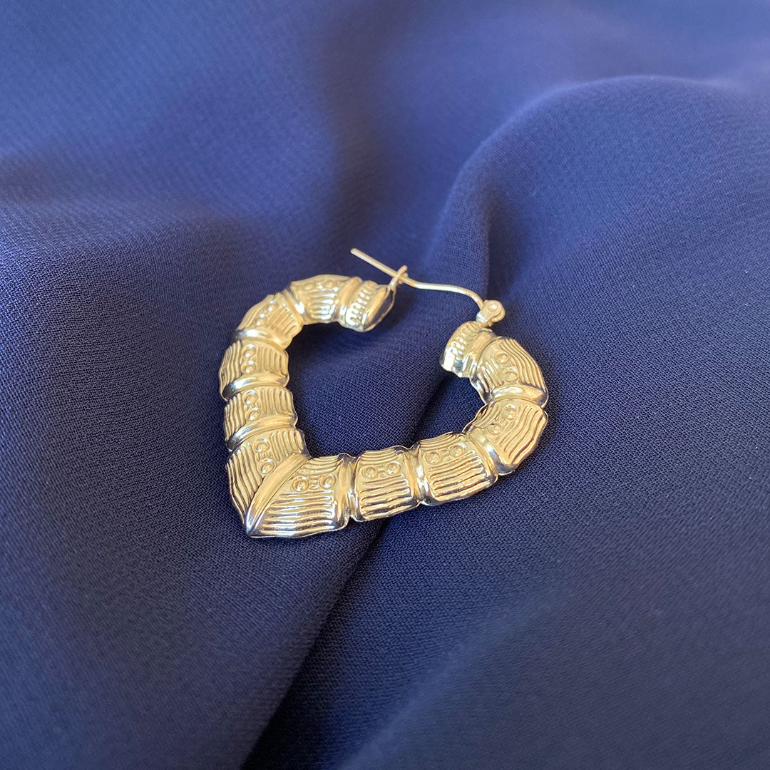 10k Bamboo Heart Hoop Earrings