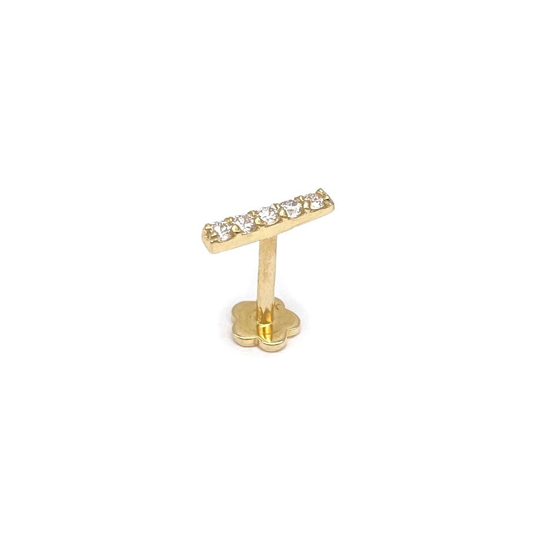 14k CZ Bar Internal Threaded Stud 7.5mm