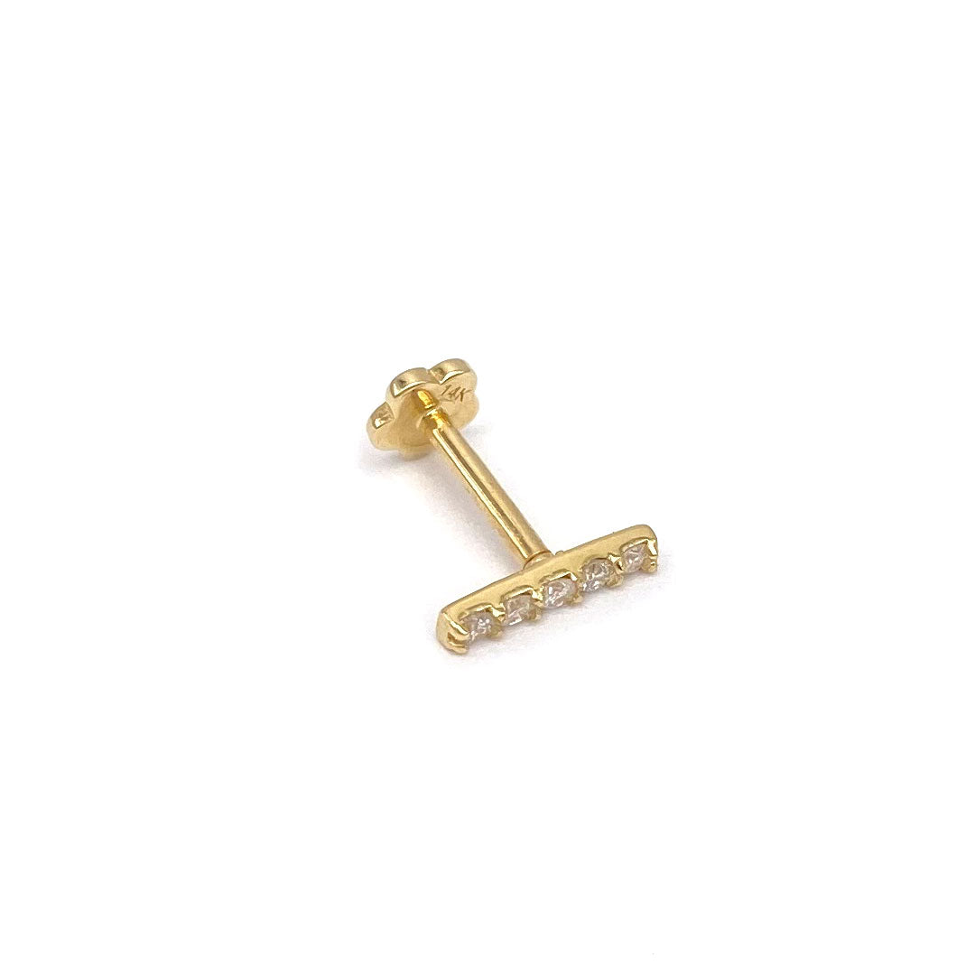 14k CZ Bar Internal Threaded Stud 7.5mm