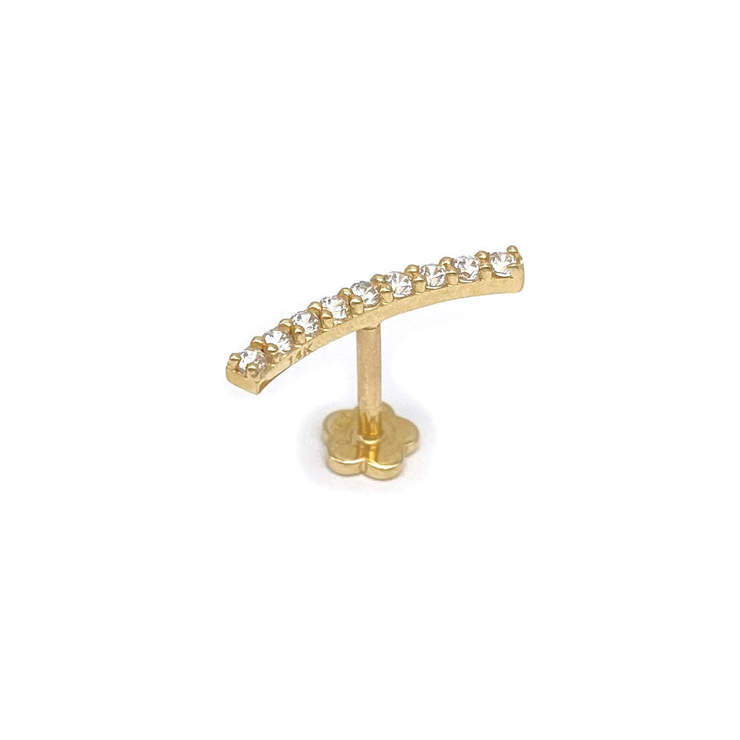 14k CZ Curve Bar Internal Threaded Stud