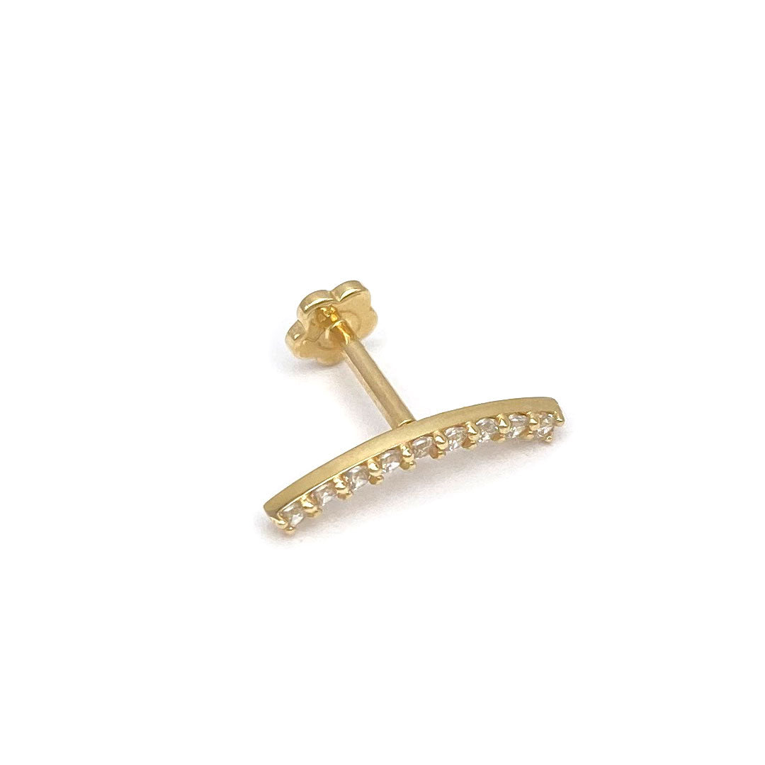 14k CZ Curve Bar Internal Threaded Stud