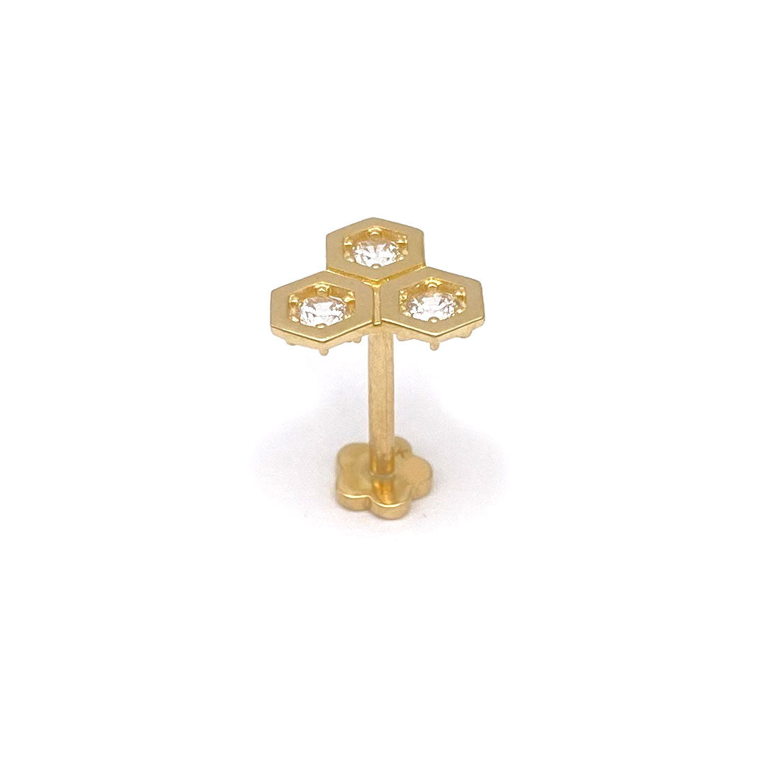 14k CZ Bee Hive Internal Threaded Stud L