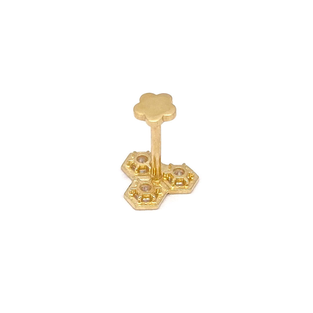 14k CZ Bee Hive Internal Threaded Stud L