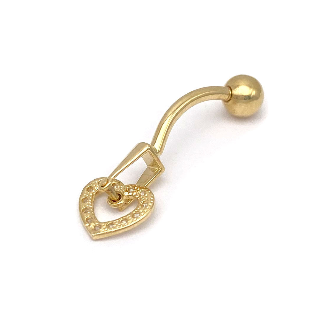 10k CZ Heart Belly Ring