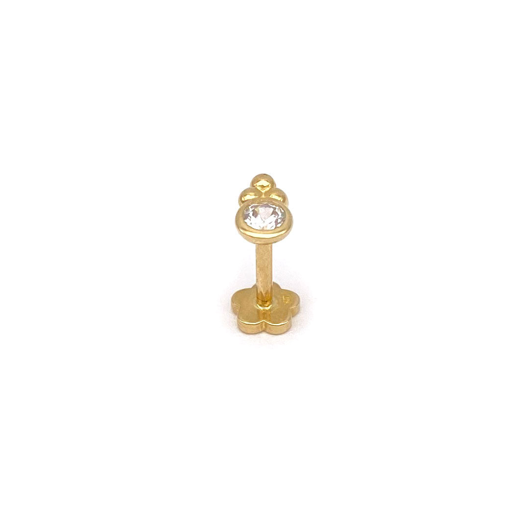 14k CZ Bead & Round Bezel Internal Threaded Stud