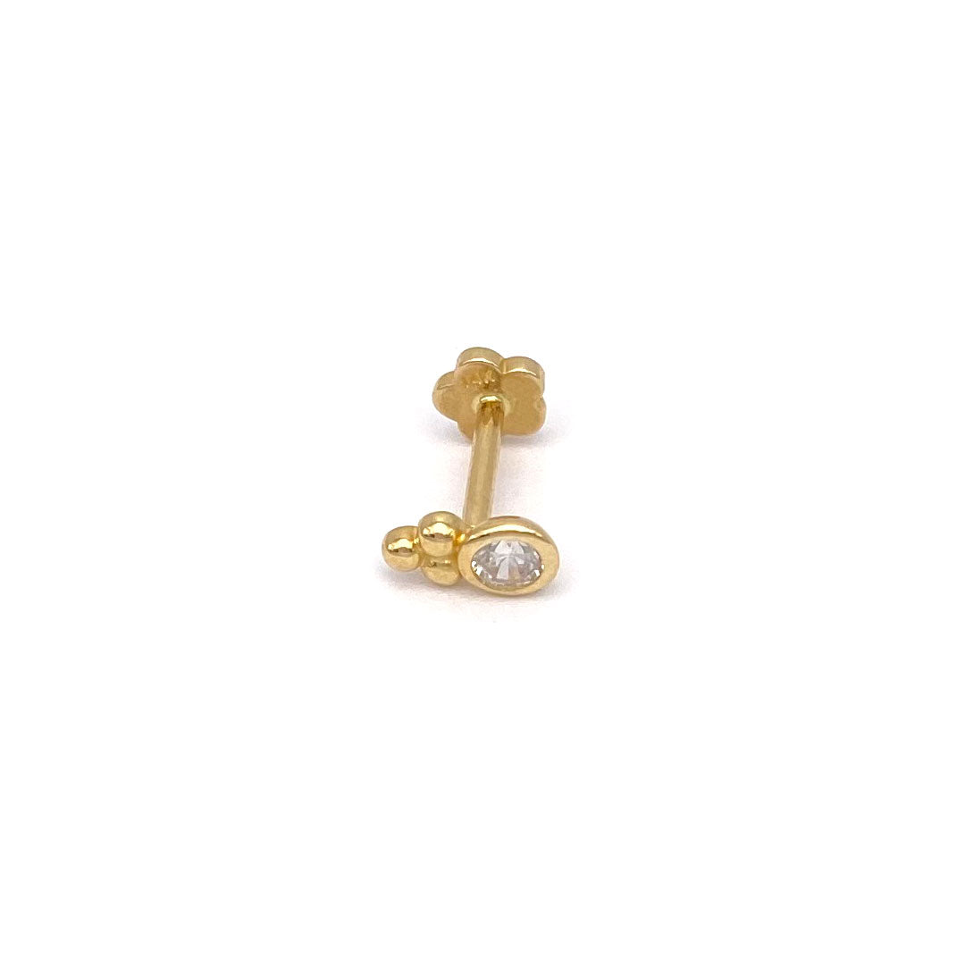 14k CZ Bead & Round Bezel Internal Threaded Stud