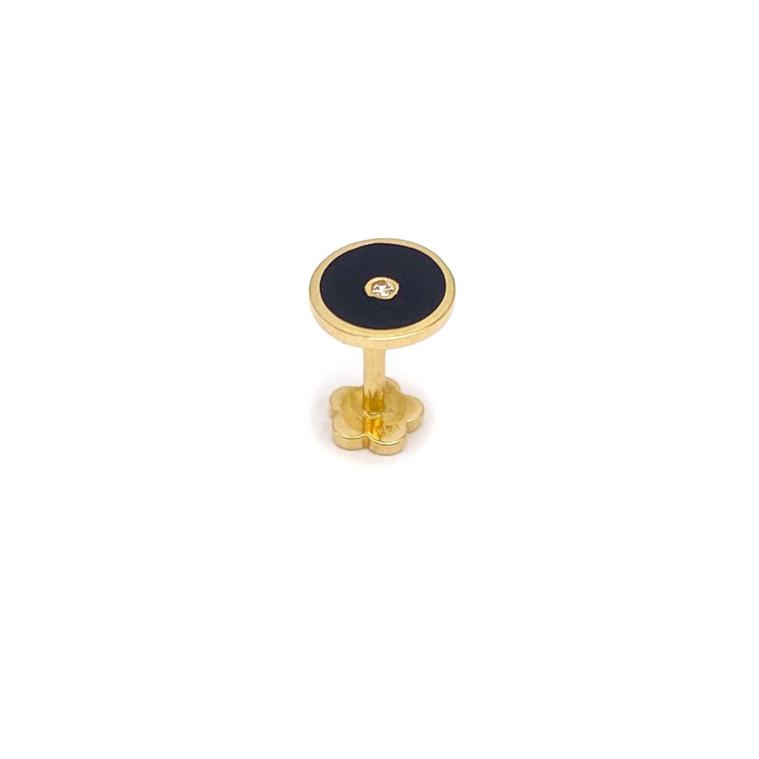 14k CZ Black Enamel Round Internal Threaded Stud