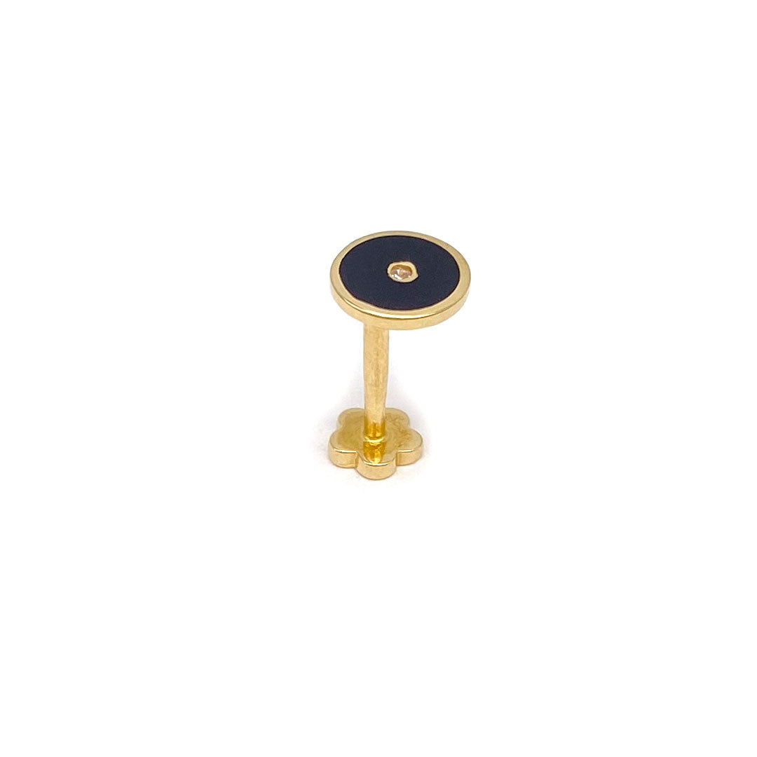 14k CZ Black Enamel Round Internal Threaded Stud