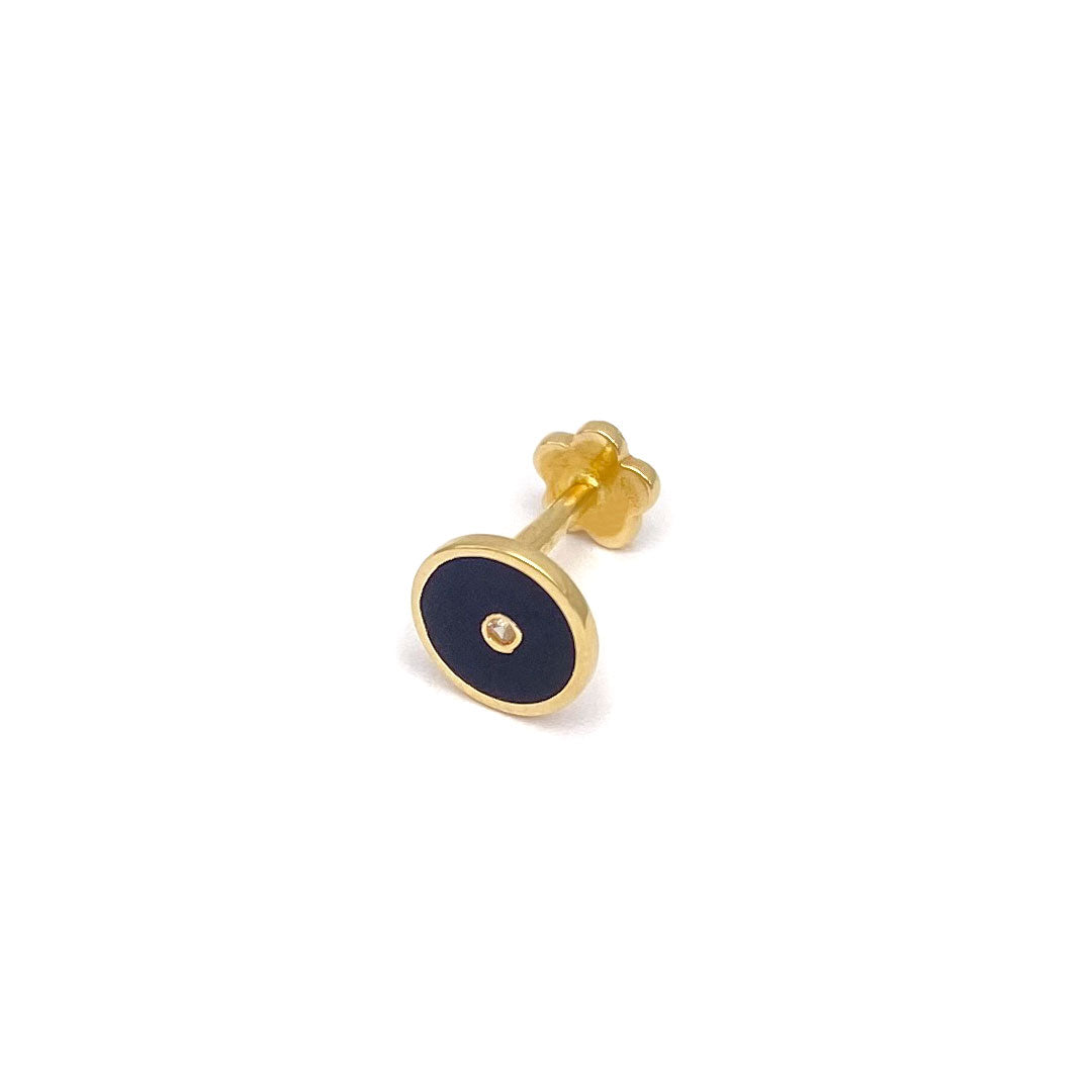 14k CZ Black Enamel Round Internal Threaded Stud