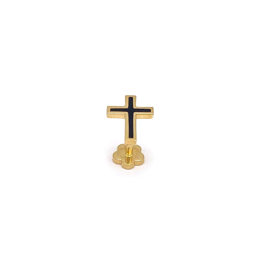 14k Black Enamel Cross Internal Threaded Stud