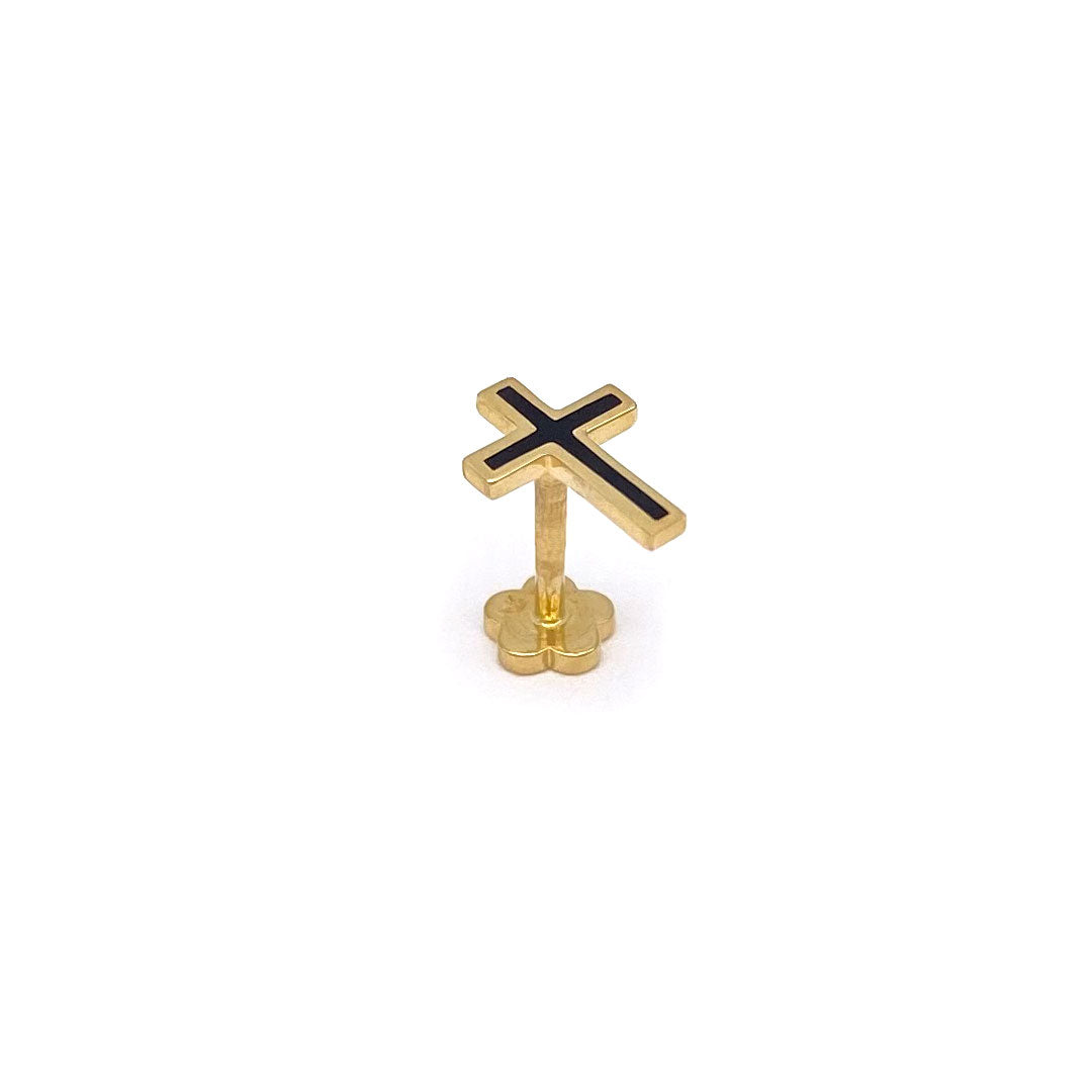 14k Black Enamel Cross Internal Threaded Stud