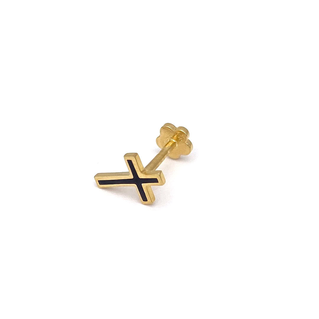 14k Black Enamel Cross Internal Threaded Stud