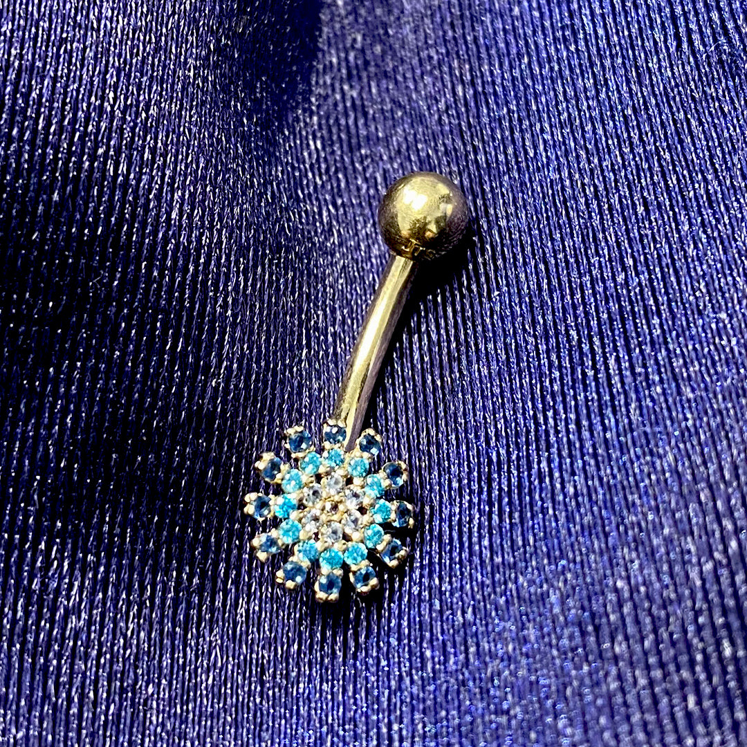 14k CZ Blue Sun Belly Ring