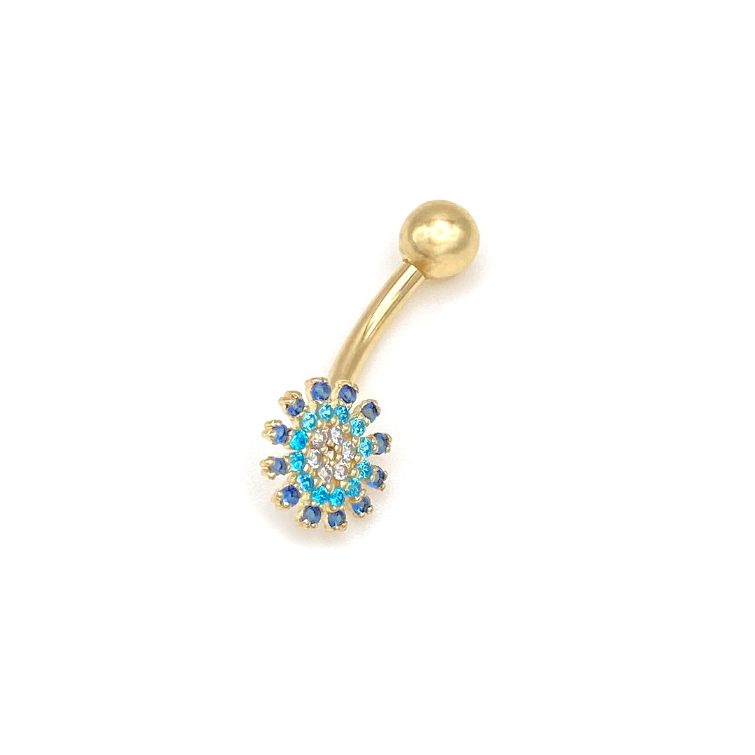 14k CZ Blue Sun Belly Ring