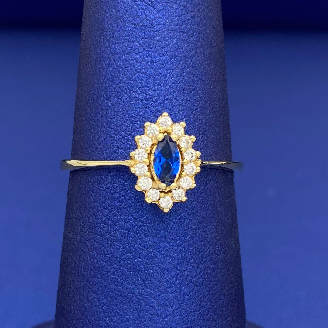 14k CZ Blue & White Marquise Ring