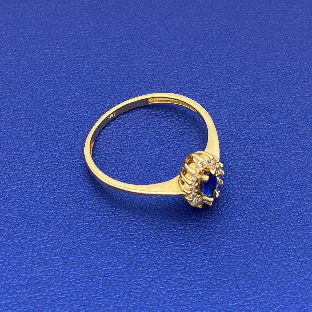 14k CZ Blue & White Marquise Ring