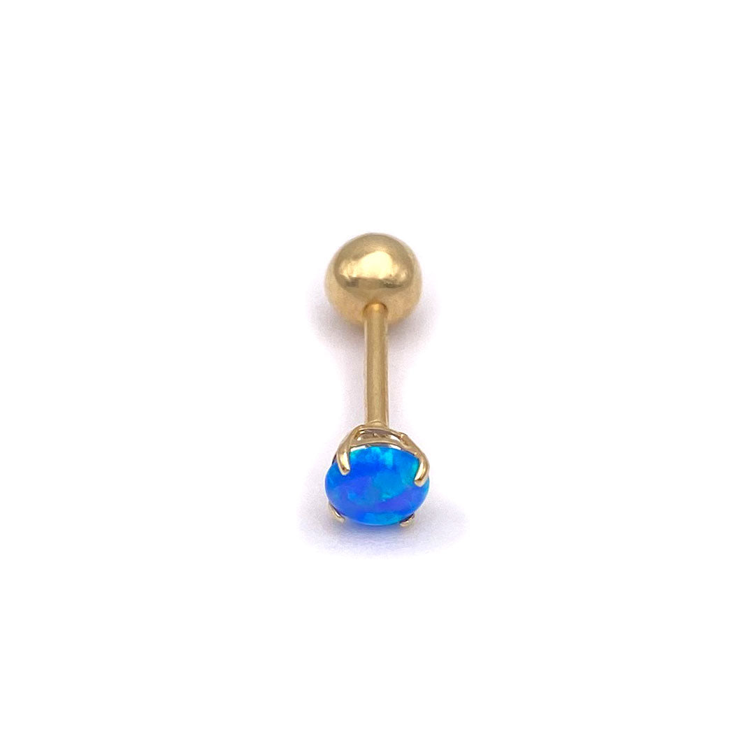 14k Blue Opal Screw Ball Back Barbell Piercing Earring