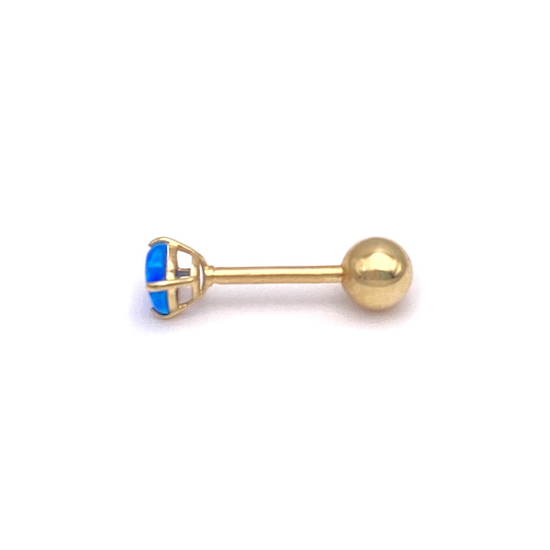 14k Blue Opal Screw Ball Back Barbell Piercing Earring