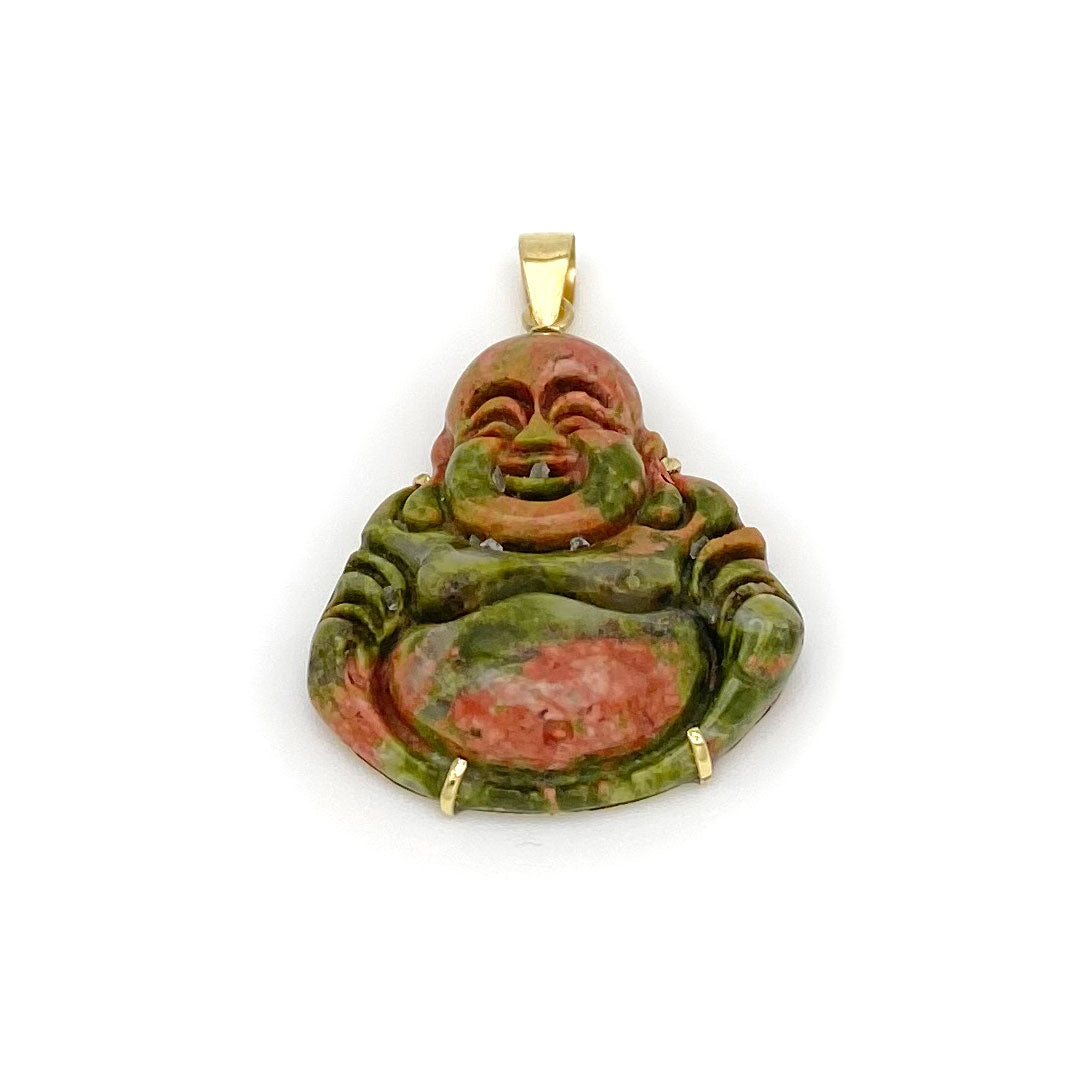 14k Buddha Pendant - Jade & Natural Stone