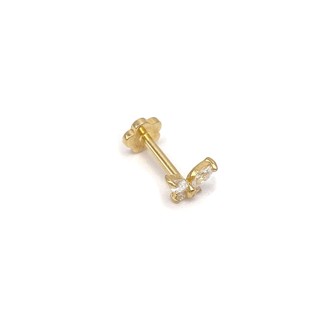 14k CZ Butterfly Internal Threaded Stud