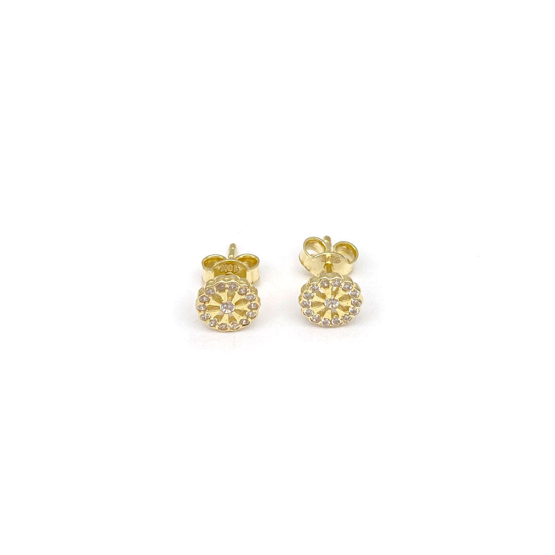 10k CZ Round Flower Stud Earrings