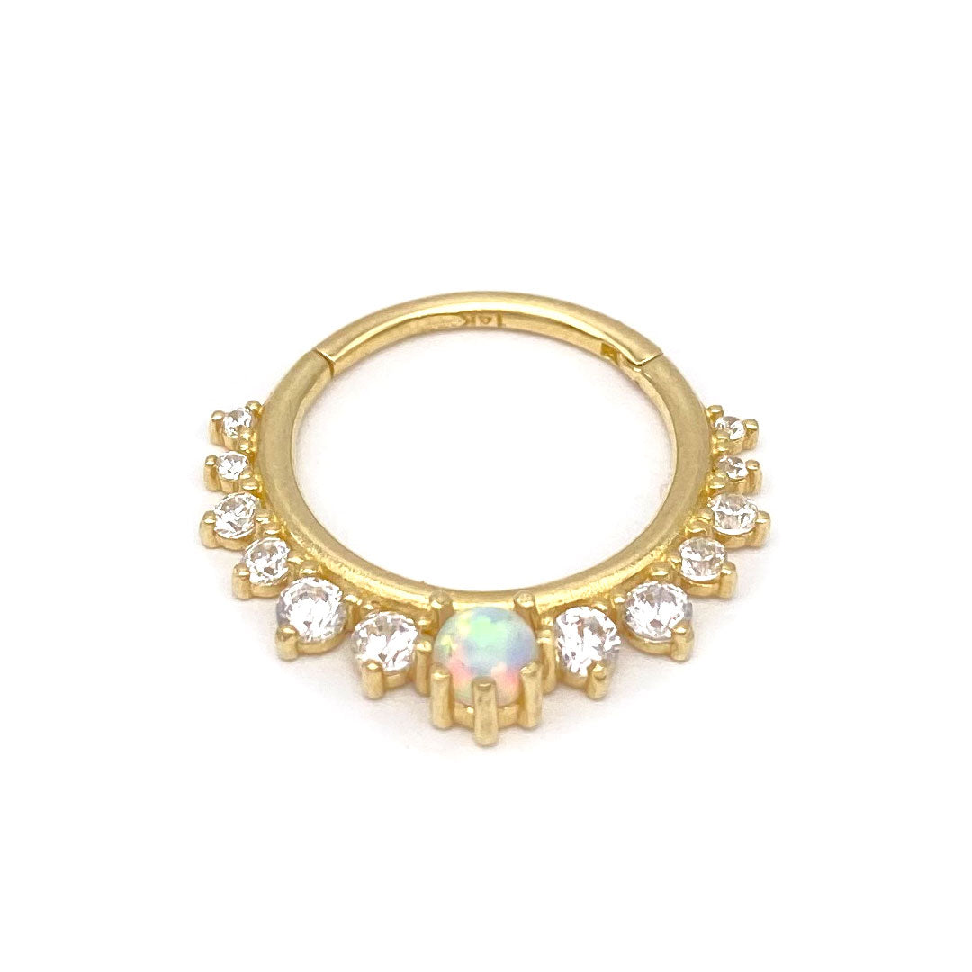 14k CZ & Opal Seamless Clicker Ring