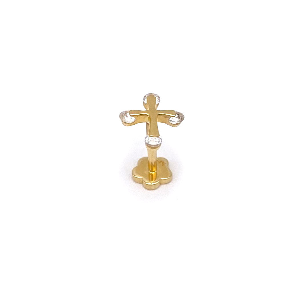 14k CZ Flared Cross Internal Threaded Stud