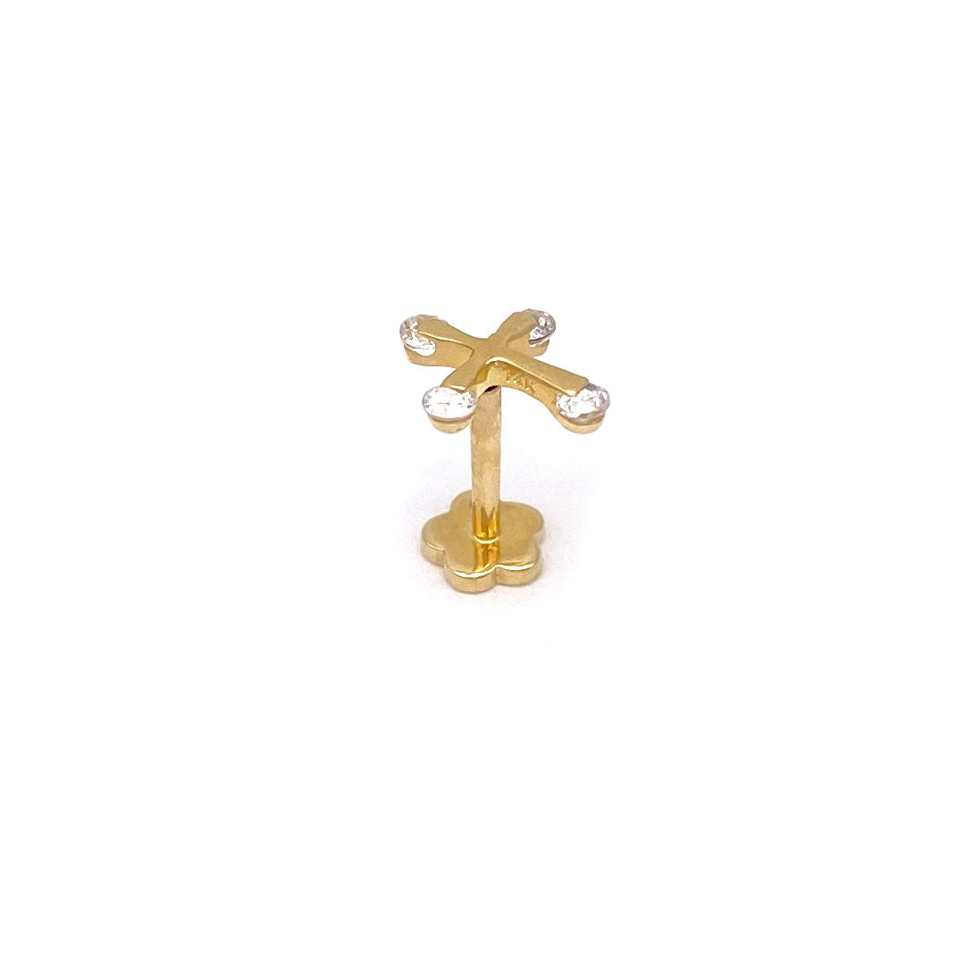 14k CZ Flared Cross Internal Threaded Stud