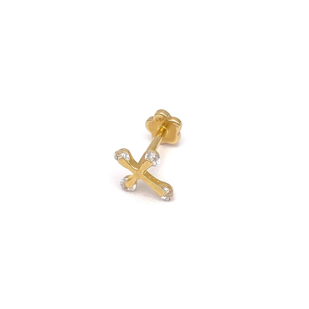 14k CZ Flared Cross Internal Threaded Stud