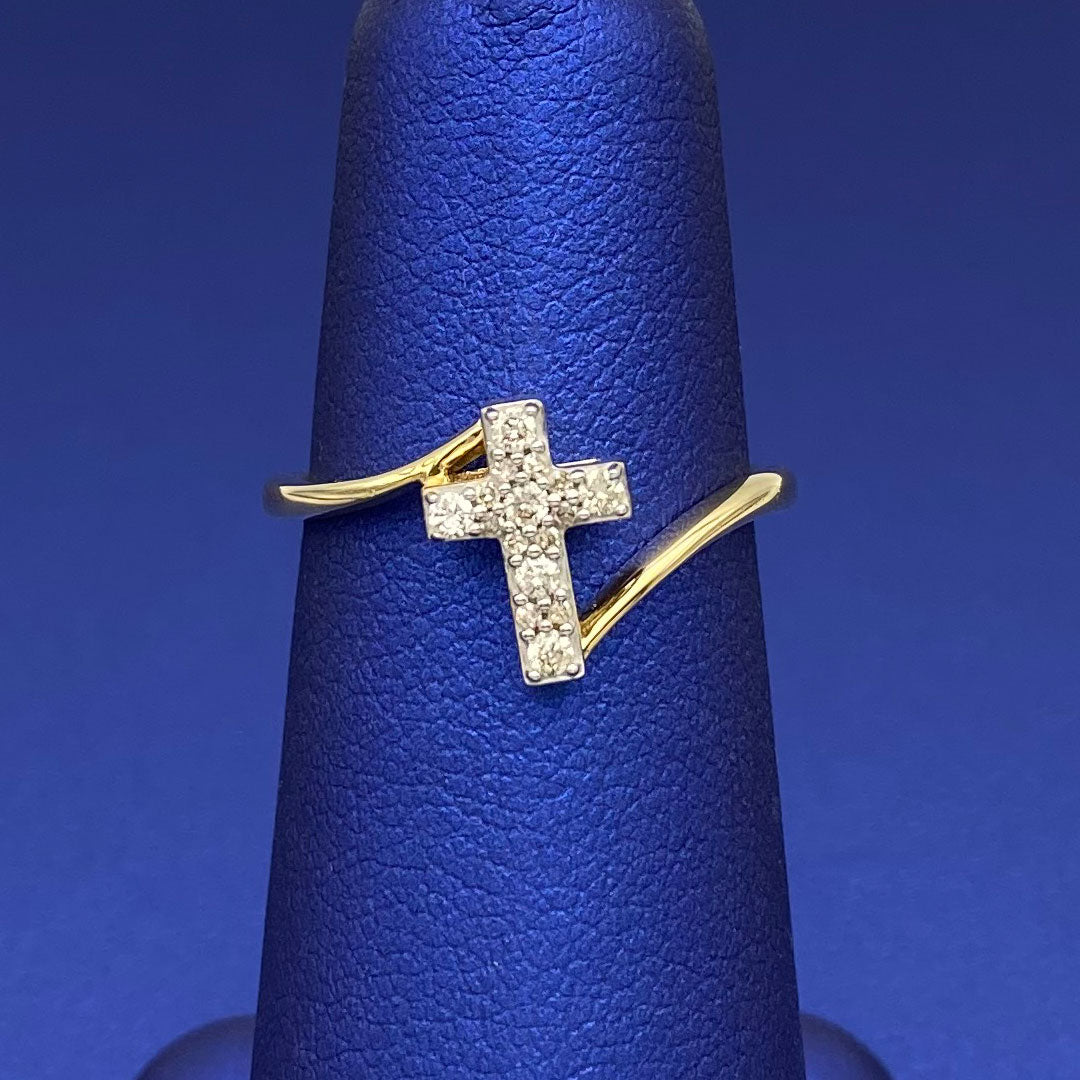 Diamond Cross Twist Ring 14k Yellow Gold 0.10ct