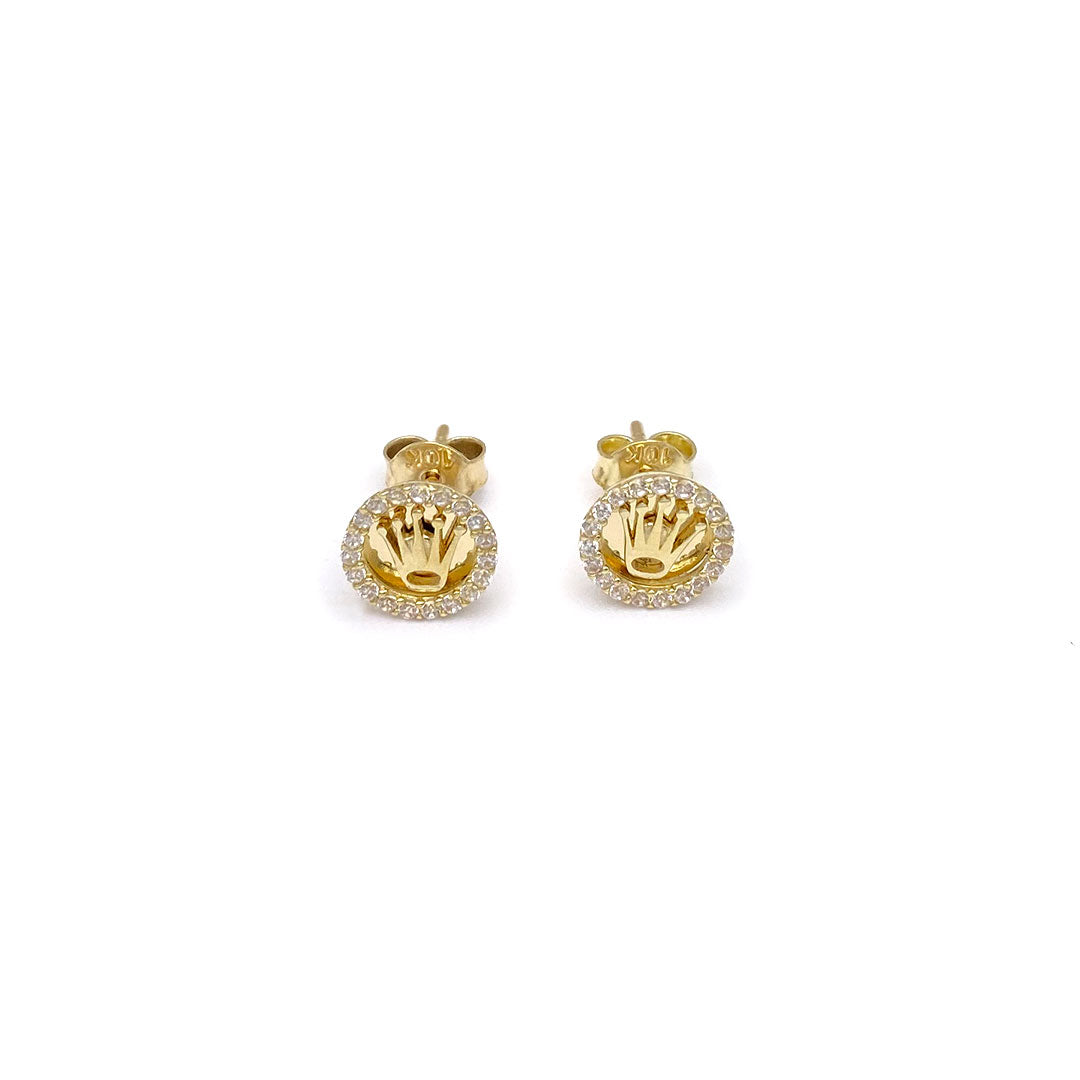 10k CZ Round Crown Stud Earrings